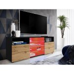 Banc tv urbino komodee - led rgb - bois naturel mat & noir - fa�ades en mat - l140cm x h53cm x p35cm