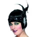 Bandeau charleston satin noir avec plumes adulte annes 20 - accessoire de dguisement