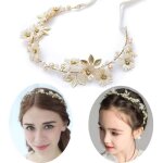 Bandeau couronne de fleurs - mariage - ivoire et dor� - fleurs en tissu - rubans ajustables - accessoire ...