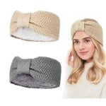Bandeau dhiver - femme - 2 pices - doublure en peluche - acrylique - gris beige