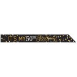 Banderole anniversaire - amscan - 50 ans - or et noir - plastique - 1524 x 82 cm