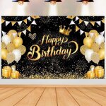 Banderole joyeux anniversairetoile de fond happy birthday noir et or banderole grand tissu de photographie ...
