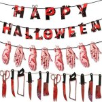 Bannire halloween - zgeer - dcoration suspendue - pvc durable - effrayante - rouge