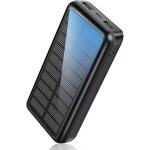 Banque d?alimentation solaire portable - virex - 30000mah - 2 ports usb - chargeur solaire - noir