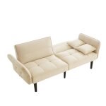 Banquette 2 places capitonn� - accoudoirs inclinables - lit facile - bois massif - 176x78x76 - beige