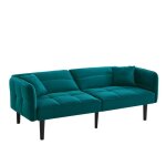 Canap� - lit 2 places capitonn� en tissu vert - banquette avec accoudoirs inclinables - structure en ...