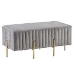 Banquette - beliani - dayton - velours - gris clair et doré - elégance - chic Banquette - beliani - dayton - velours - gris clair et doré - elégance - chic