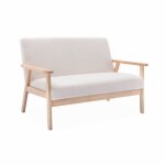 Banquette canap en bois et tissu bouclette. isak. l 114 x p 69. 5 x h 73cm