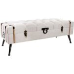 Banquette coffre - beige - capitonné - rangement - confort moelleux Banquette coffre - beige - capitonné - rangement - confort moelleux