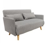 Banquette convertible 2 places tissu gris clair pieds bois - judy