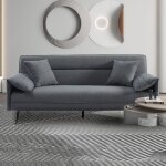 Banquette convertible 3 places 199x89x95 cm en tissu gris