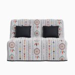 Banquette convertible gaia bz couchage 160x200 avec 2 coussins offerts gris � motifs