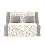 Banquette convertible gaia bz couchage 160x200 avec 2 coussins offerts gris � motifs feuillages