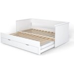 Banquette extensible - lequaidesaffaires - mona - bois massif - blanc - avec tiroir
