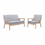 Banquette et fauteuil en bois et tissu gris clair. isak. l 114 x l 69. 5 x h 73cm