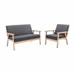 Banquette et fauteuil en bois et tissu gris fonc�. isak. l 114 x l 69. 5 x h 73cm