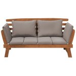 Banquette de jardin en bois clair avec coussins gris - beliani - portici - 2 places - d�houssable