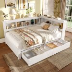 Banquette - lit blanche avec rangements lat�raux 2 tiroirs et ports usb