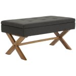 Banquette namaro en tissu avec espace de rangement pieds en bois de caoutchouc gris fonc - antique clair ...