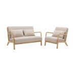 (banquette scandinave 2 places + fauteuil bois et tissu lorens