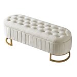 Banquette en velours beige bout de lit avec coffre de rangement banc pour chambre et salon120x40x43 cm ...
