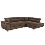 Baoji - canapé dangle droit 5 places convertible avec têtières et coffre en velours côtelé - marron Baoji - canapé dangle droit 5 places convertible avec têtières et coffre en velours côtelé - marron