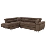 Baoji - canapé dangle gauche 5 places convertible avec têtières et coffre en velours côtelé - marron Baoji - canapé dangle gauche 5 places convertible avec têtières et coffre en velours côtelé - marron