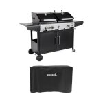 Barbecue 2 en 1 gaz et charbon 3 br�leurs + 1 feu lat�ral grill et fumoir avec tablettes et housse