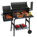 Barbecue au charbon avec 2 roues chariot de jardin fumoir barbecue au charbon de bois noir barbecue smoker ...