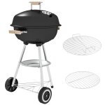 Barbecue � charbon - bbq - outsunny - rond avec couvercle roues et contr�le temp�rature - 48 x 56 x 94 ...