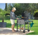 Barbecue � charbon de bois fumoir acier inox ygongmyl 3 en 1 - grande grille 55x36cm - noir