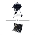 Barbecue boule charbon de bois grill et fumoir �57cm avec roues et 18 accessoires georges + mallette ...