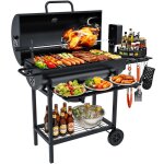 Barbecue charbon de bois avec grille de cuisson et r�chauffage - barbecue avec thermom�tre broche �lectrique ...