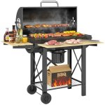 Barbecue charbon de bois - outsunny - avec couvercle fumoir tablette pliable en bois - 109 x 71 x 98 ...