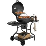Barbecue � charbon rond - outsunny - avec couvercle thermom�tre tables lat�rales �tag�re inf�rieure - ...