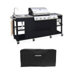 Barbecue gaz 4 br�leurs + 1 feu lat�ral cuisine dext�rieure avec �vier avec housse