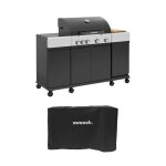 Barbecue gaz 4 br�leurs + 1 feu lat�ral cuisine dext�rieure avec tablettes thermom�tre et housse