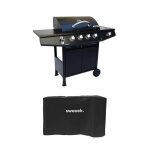 Barbecue gaz 4 br�leurs + 1 feu lat�ral avec roues tablettes thermom�tre et housse