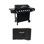 Barbecue gaz 6 br�leurs + 1 feu lat�ral avec roues tablettes thermom�tre et housse
