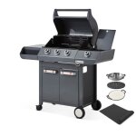 Barbecue gaz emma 3 feux + side ? brasero by favex - 1195 kw ? pack switch grid + tapis 119 x 81 cm ? ...
