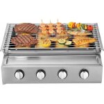 Barbecue gaz inox sans fum�e 4 br�leurs - barbecue a gaz lpg infrarouge r�glable hauteur - grill portable ...