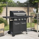 Barbecue gril  gaz avec 5 brleurs noir acier enduit de poudre