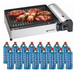 Barbecue  gaz 1900w grille anti adhesive + 16 cartouches gaz camping kemper