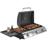 Barbecue � gaz de table - outsunny - combin� gril et plancha avec couvercle et thermom�tre - acier inoxydable ...