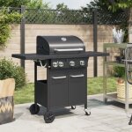 Barbecue gril  gaz avec 4 brleurs noir acier enduit de poudre