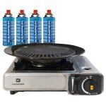 Barbecue gaz grill 2en1 réchaud gaz piézo 2200 w + 4 cartouches gaz butane kemper Barbecue gaz grill 2en1 réchaud gaz piézo 2200 w + 4 cartouches gaz butane kemper