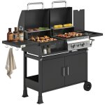 Barbecue hybride gaz et charbon de bois - outsunny - barbecue mixte 2 en 1 avec 3 br�leurs et feu lat�ral ...