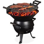 Barbecue tonneau en fonte - la rurale - portable - r�glable en hauteur - grillage d. 35 cm - charbon ...