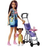 Barbie famille coffret poupe skipper baby - sitter et sa poussette avec figurine de fillette brune et ...