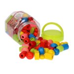 Baril 72 perles en bois a enfiler et 2 lacets - grosses perles a lacer enfant - couleurs et formes variees ...
